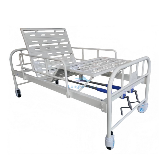Cama m&eacute;dica manual LEB-1218 (con barandilla lateral y ruedas)